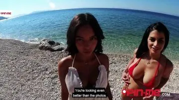 Rosa and sofia enjoy sharing and spoiling his boner at the beach.