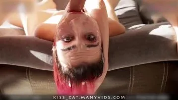 Kiss cats sloppy upside down throat fuck